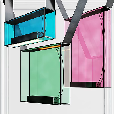 Colorful Transparent Glass Chandeliers With Geometric Shapes For Modern Artistic Interior 3d model