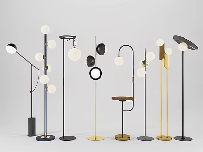 Modern Chandelier Designs Featuring Metal Frames Round Lampshades Black Gold Silver Colors And Small Table 3d model