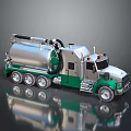 Silver And Green Sewage Tanker Truck With Multiple Wheels And Pipeline Equipment