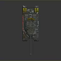 Teal Military Tank With Camouflage Pattern Long Cannon Yellow Components And Metal Tracks