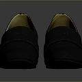 Black Leather Block Heel Shoes With Strap Design And Golden Inner Lining Elegant Women's Footwear