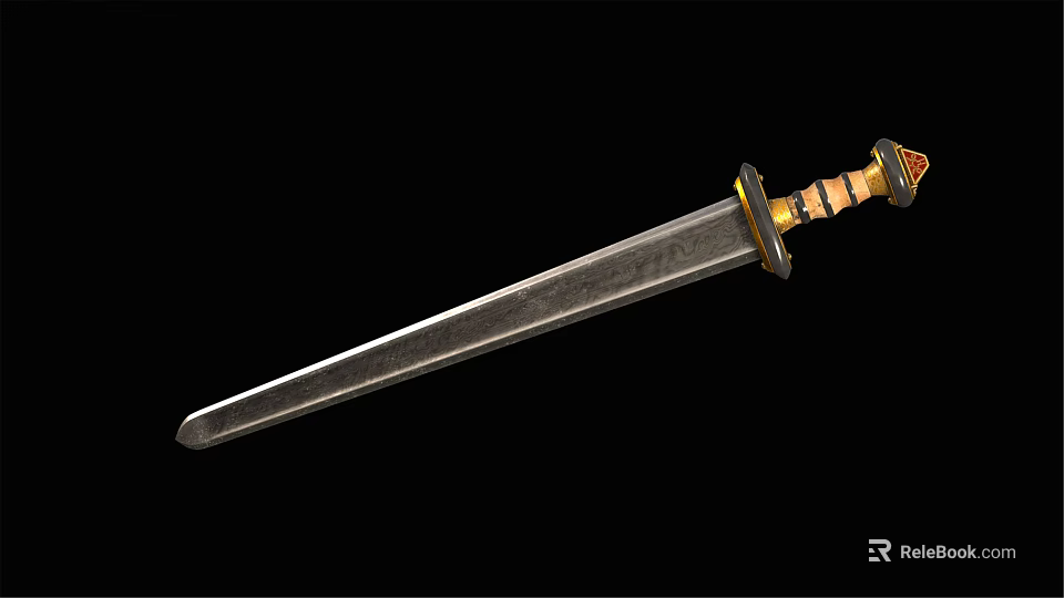 Classic Metal Sword Weapon With Sharp Blade And Decorative Wooden Hilt Design 3d model 