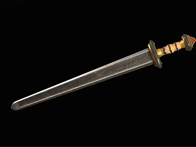 Classic Metal Sword Weapon With Sharp Blade And Decorative Wooden Hilt Design 3d model