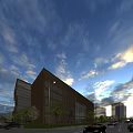 Modern Office Building Exterior With Wooden Facade Glass Windows Green Trees Road And Cars