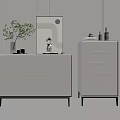 Modern White Entryway Cabinet And Side Cabinet With Mirror Plant Vase Decor