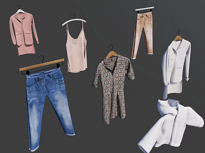 Fashionable Clothes Collection With Camisole Jeans Jumpsuit Coat And Top 3d model