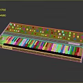 Electronic Musical Synthesizer Keyboard With Red Casing Blue Control Panel And Black White Keys