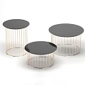 Modern Round Coffee Tables With Black Marble Tops And Gold Metal Frames 3d model