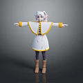 Child Character In White Cape With Yellow Trim White Hair And Brown Boots Arms Outstretched