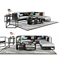 Modern Sofa And Coffee Table Set With Decorative Pillows Side Table And Area Rug 3d model