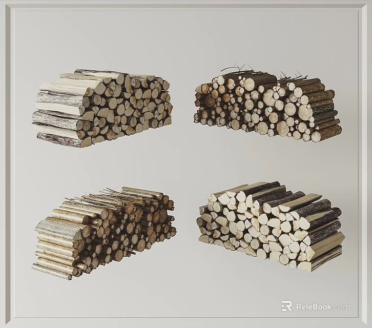 Neatly Stacked Stone And Wood Logs In Various Pile Designs For Decorative Use 3d model 