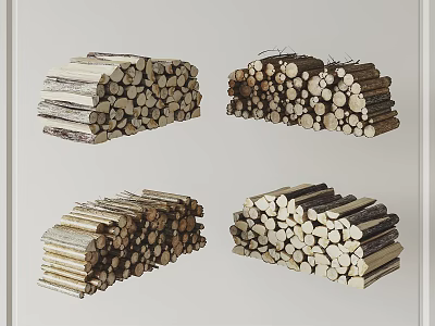Neatly Stacked Stone And Wood Logs In Various Pile Designs For Decorative Use 3d model
