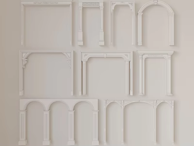 White Decorative Door Frames With Various Arch And Rectangular Designs For Interior Decoration 3d model