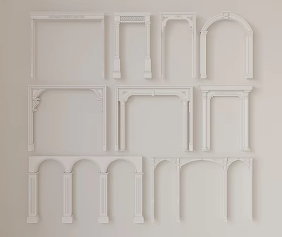 White Decorative Door Frames With Various Arch And Rectangular Designs For Interior Decoration 3d model