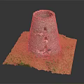 Historic Stone Tower Model With Green Grass Base And Small Windows
