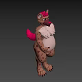 Cartoon Spotted Character With Pink Ears Tail White Chest Fur Standing On Blue Background