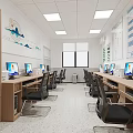 Modern Public Office Interior With Desks Computers Ergonomic Chairs And Wall Charts