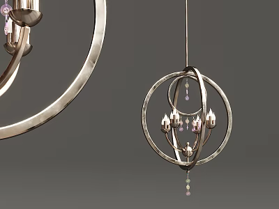 Elegant Modern Chandelier With Metallic Ring Structure Crystal Pendants And Multiple Candle Lights 3d model