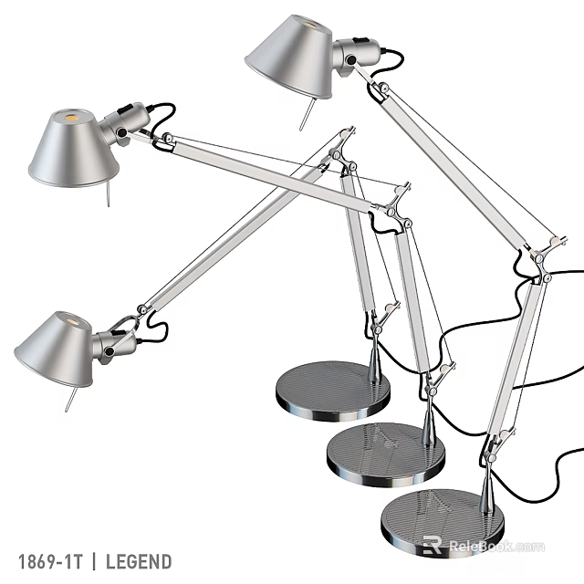 Modern Metallic Table Lamps With Adjustable Arms Circular Bases And Silver Finish 3d model 