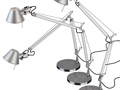 Modern Metallic Table Lamps With Adjustable Arms Circular Bases And Silver Finish 3d model