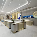 Elegant Modern Jewelry Store Interior Design With Display Cases Sofas Mirrored Walls And Circular Lighting 3d model