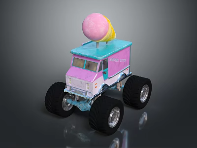 Pink Blue Monster Truck With Large Tires And Big Cotton Candy On Top 3d model