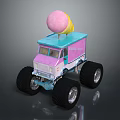 Pink Blue Monster Truck With Large Tires And Big Cotton Candy On Top