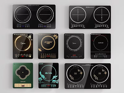 Stylish Modern Induction Cooktops with Different Patterns and Control Panels for Kitchen Appliances 3d model