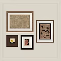 Decorative Abstract Paintings With Various Frames On White Wall 3d model