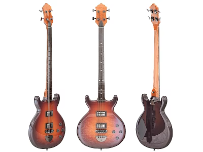 Three Electric Bass Guitars With Different Color Finishes And Body Designs For Musical Instrument Collection 3d model
