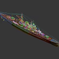 Detailed Warship Model Display With Deck Turrets And Hull Structure Side View 3d model