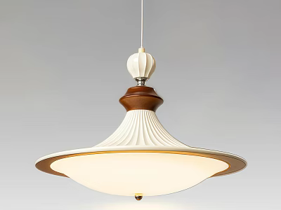 Modern Pendant Light With White Pleated Shade And Brown Wooden Accent 3d model