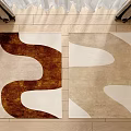 Modern Square Rugs with Brown Beige Curved Patterns on Wooden Floor