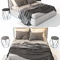 Double Bed With Grey Blanket Plaid Pillows And Geometric Side Tables 3d model