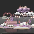 Stylish Check-in Photo Spot With Pink Purple Clouds Stars Lanterns Flowers And Bench