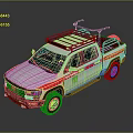 White Pickup Truck With Red Stripes And Roof Rack For Rescue Operations