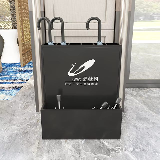 Black Home Organizer Shoe Rack With Umbrella Holder And Storage Compartment 3d model 