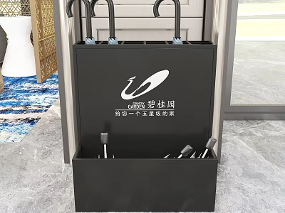 Black Home Organizer Shoe Rack With Umbrella Holder And Storage Compartment 3d model