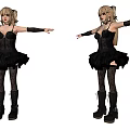 Game Movie Character with Twin Tail Hairstyle Black Dress Lace Stockings Boots Extended Arms Pose