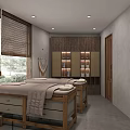 Tranquil SPA Room With Wooden Massage Beds Bamboo Blinds And Shelves
