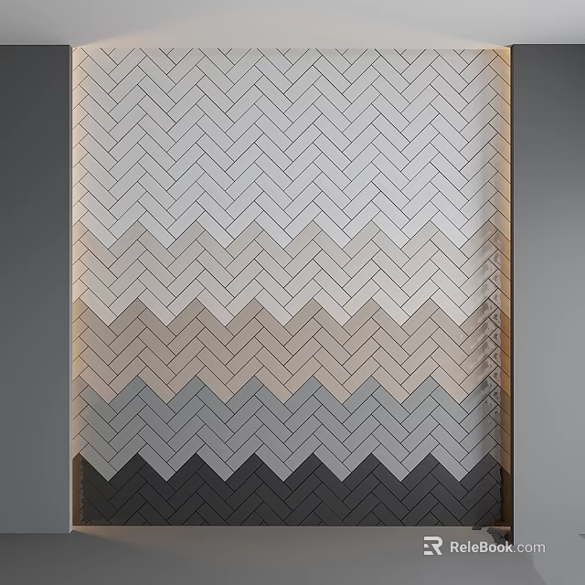 Herringbone Pattern Tiles With Light To Dark Color Gradient For Interior Design 3d model