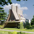 Modern Detached Villa With Unique Triangular Roof And Large Glass Windows In Natural Surroundings