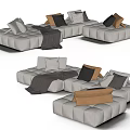 Modern Sectional Sofa With Modular Design Gray Upholstery Pillows And Blanket 3d model