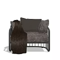 Single Sofa With Gray Upholstery Black Frame Accent Pillows And Throw Blanket 3d model