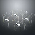Array Of Communication Antenna Structures With Metal Poles And Support Cables Setup 3d model