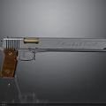 Classic Silver Pistol With Wooden Grip And Polished Metal Body Design