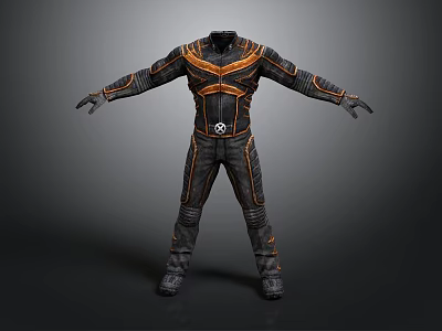 Stylish Black Orange Bodysuit With Logo Gloves And Boots For Daily Use 3d model