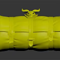 Yellow Roll Up Storage Bag With Brown Leather Straps And Silver Decorative Buckle