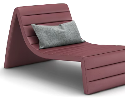 Modern Stylish Burgundy Leather Lounge Chair with Curved Design and Gray Cushion 3d model