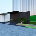 Modern Entrance Gate Design With Marble Walls Black Panel And Yellow Stripes
